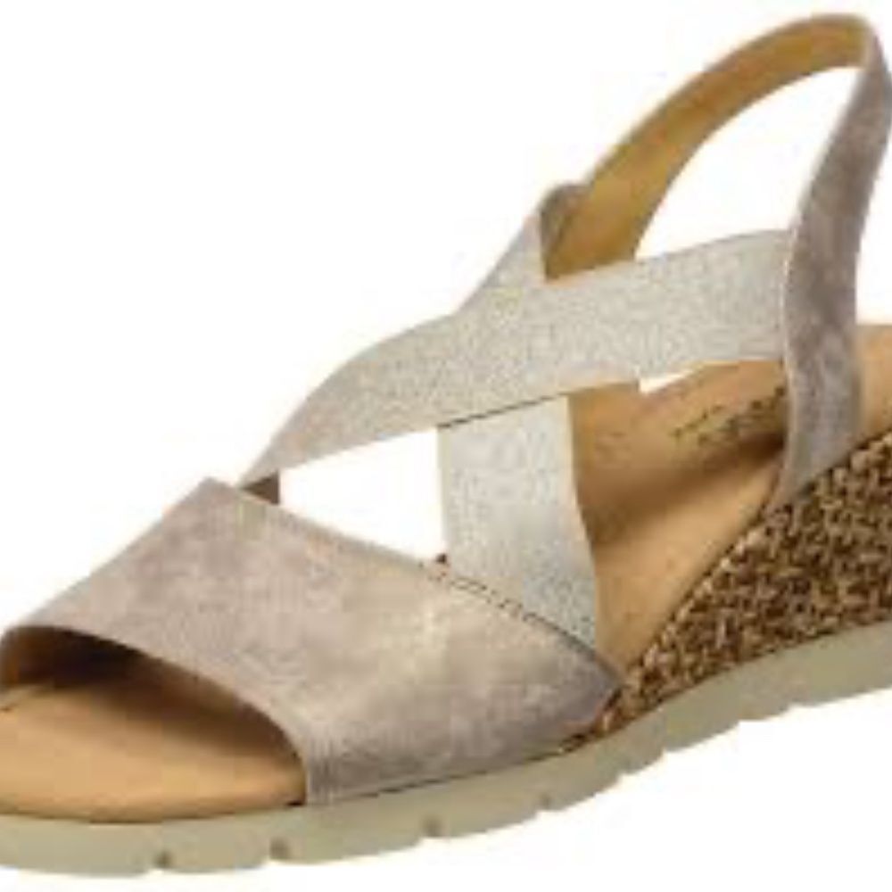 Gabor Nancy Metallic Pale Gold Elastic Cross Strap Wedge Sandals Sz 5.5